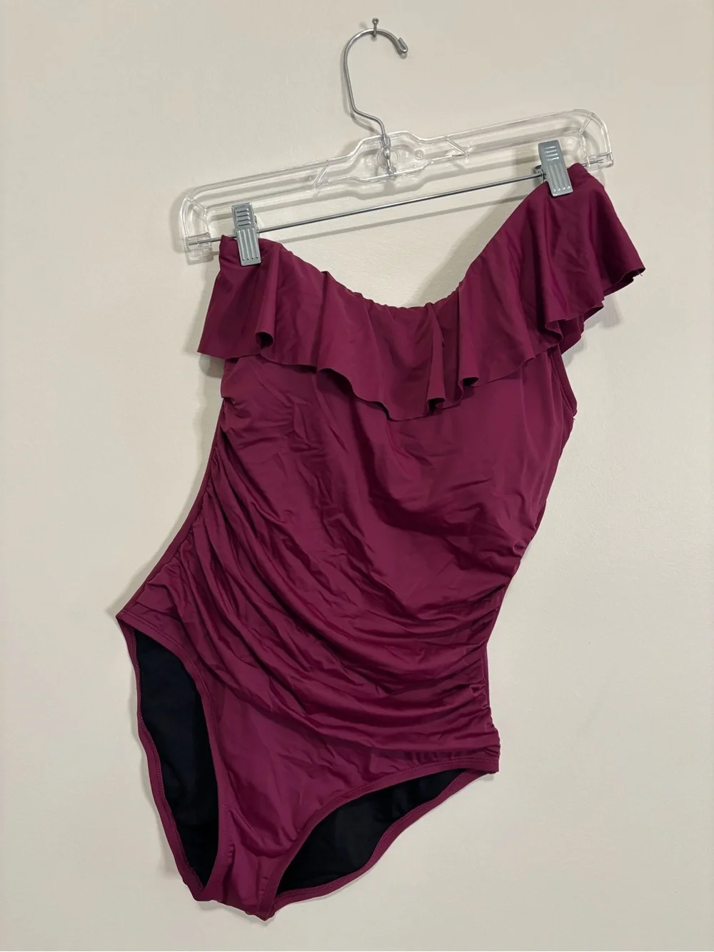 Hilor One-Shoulder Ruffle Ruched One-Piece Swimsuit - Plum - Picture 2 of 3